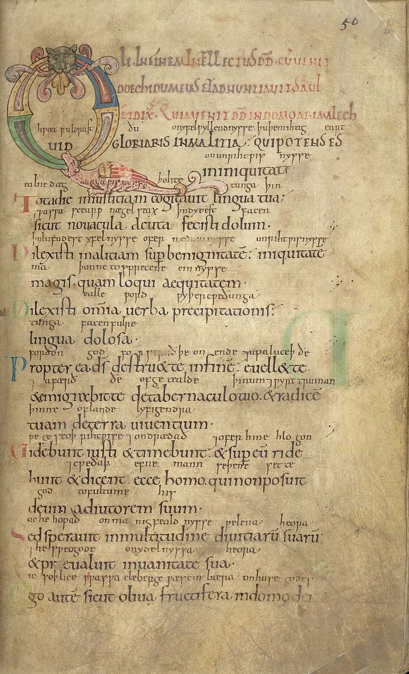Stowe Psalter, Initial Q (fol. 56r) — Psalm 52