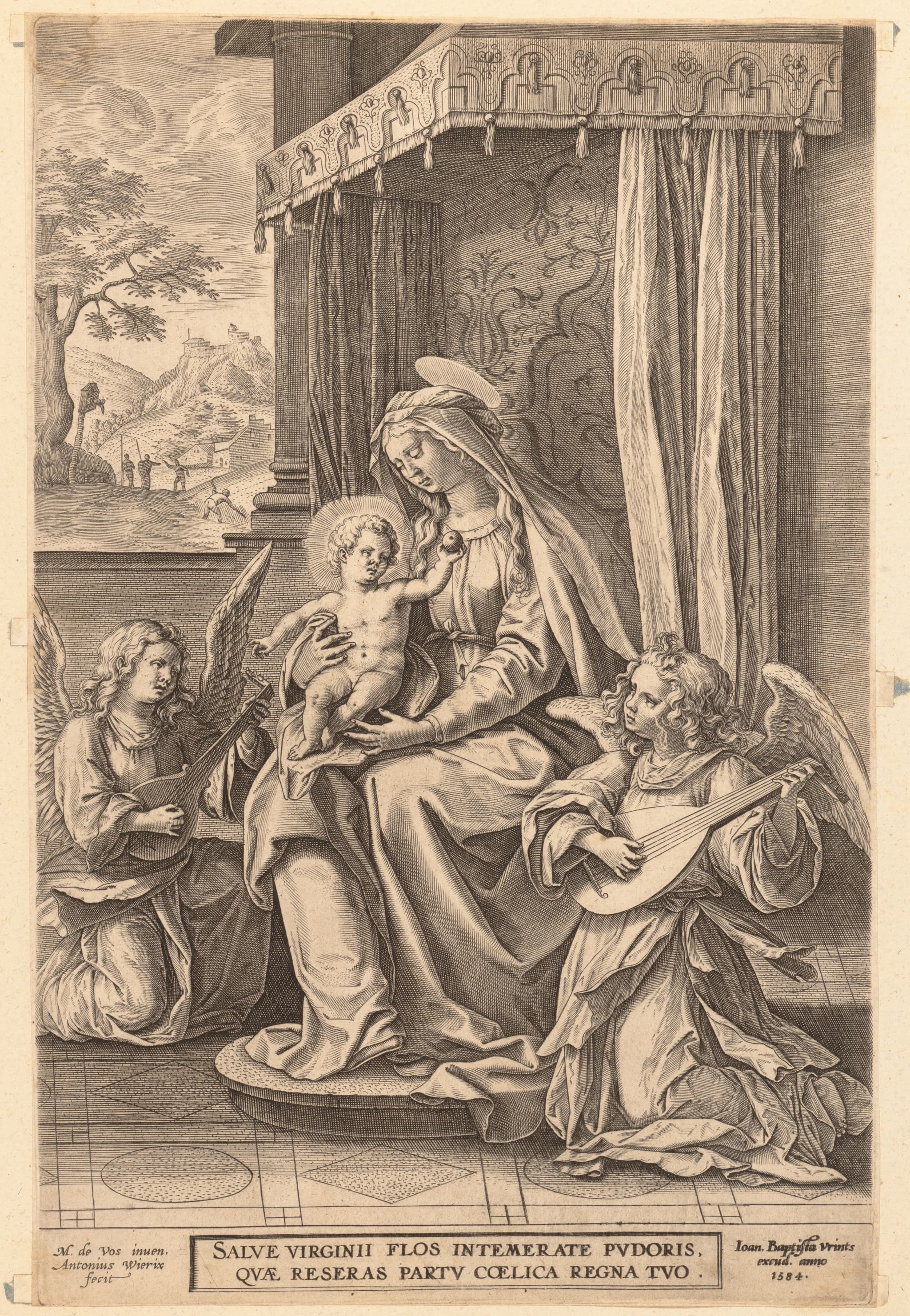 Virgin and Child Enthroned  with Two Musical Angels