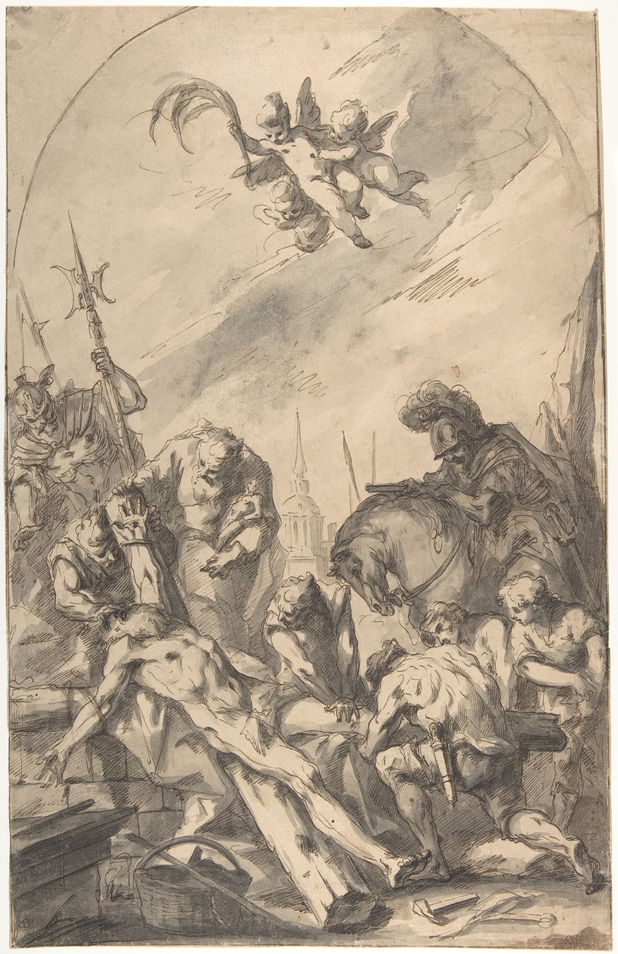The Martyrdom of Saint Andrew (recto); Back of a Woman Wearing a Long Dress with a Ruff (verso)