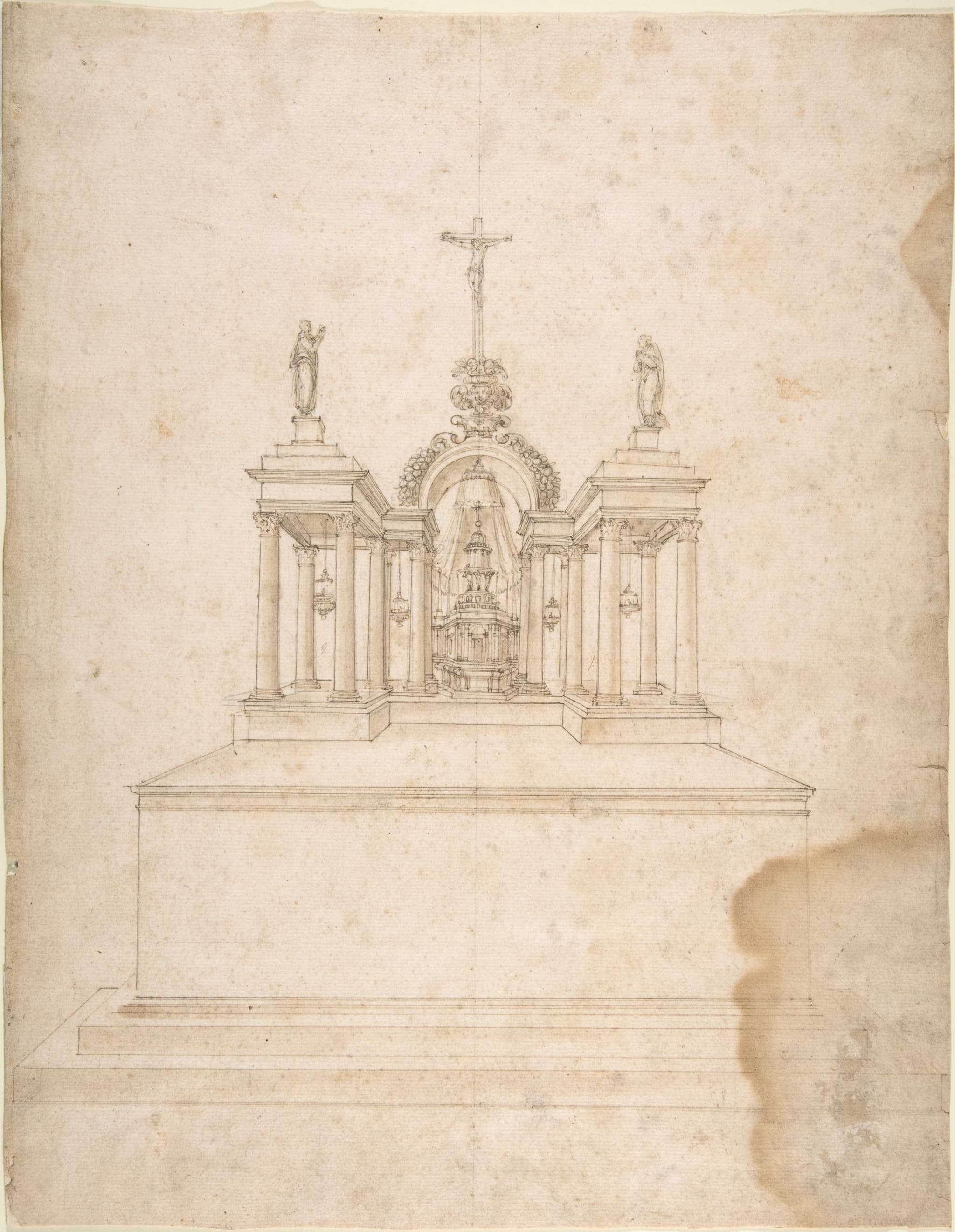 Design for a Tabernacle Surmounted by Christ on the Cross and Praying Figures (the Virgin and Saint John?)