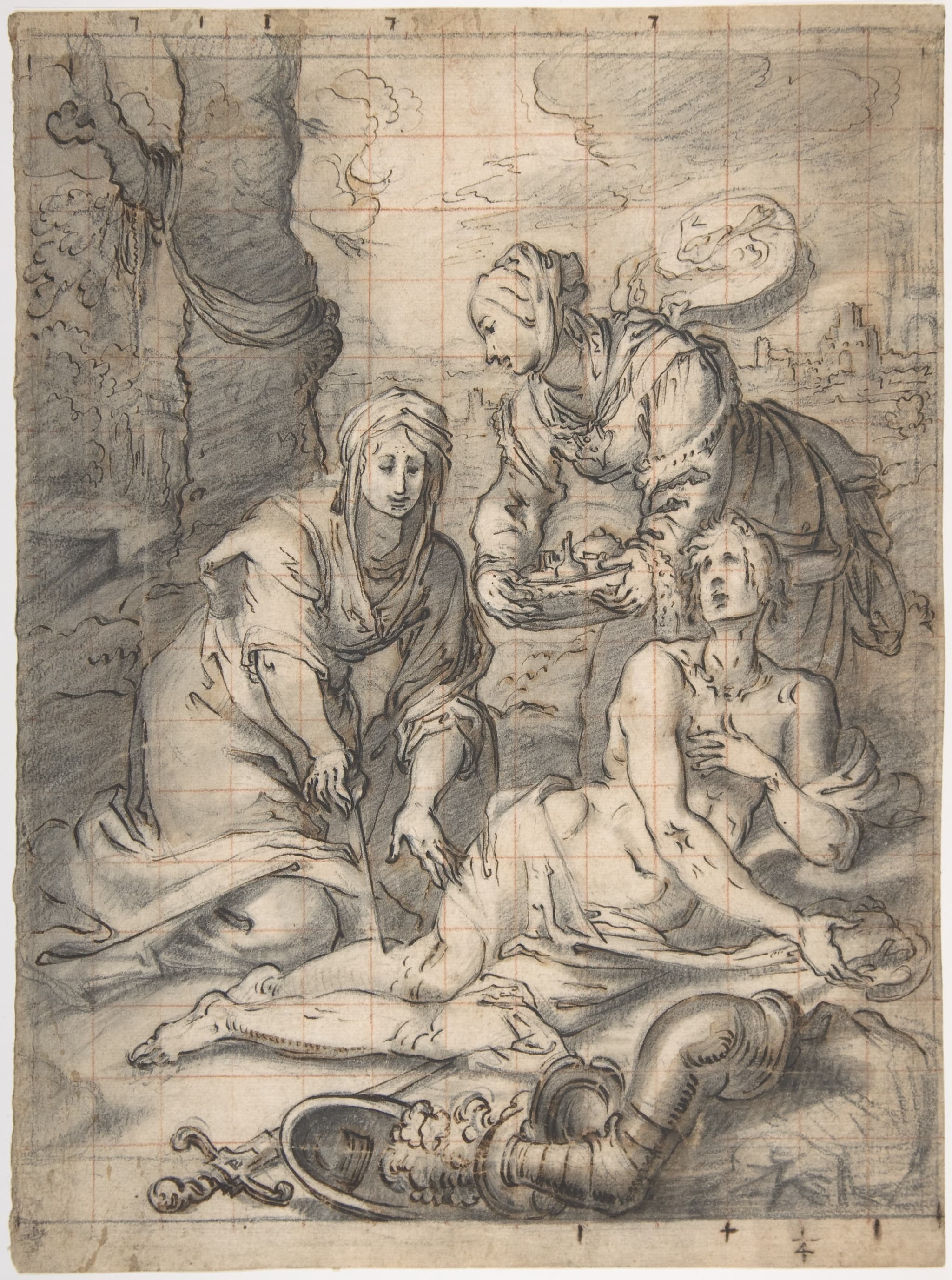 Two Women Annointing the Wounds of Saint Sebastian (recto); Study of a Nude Male Figure (verso)