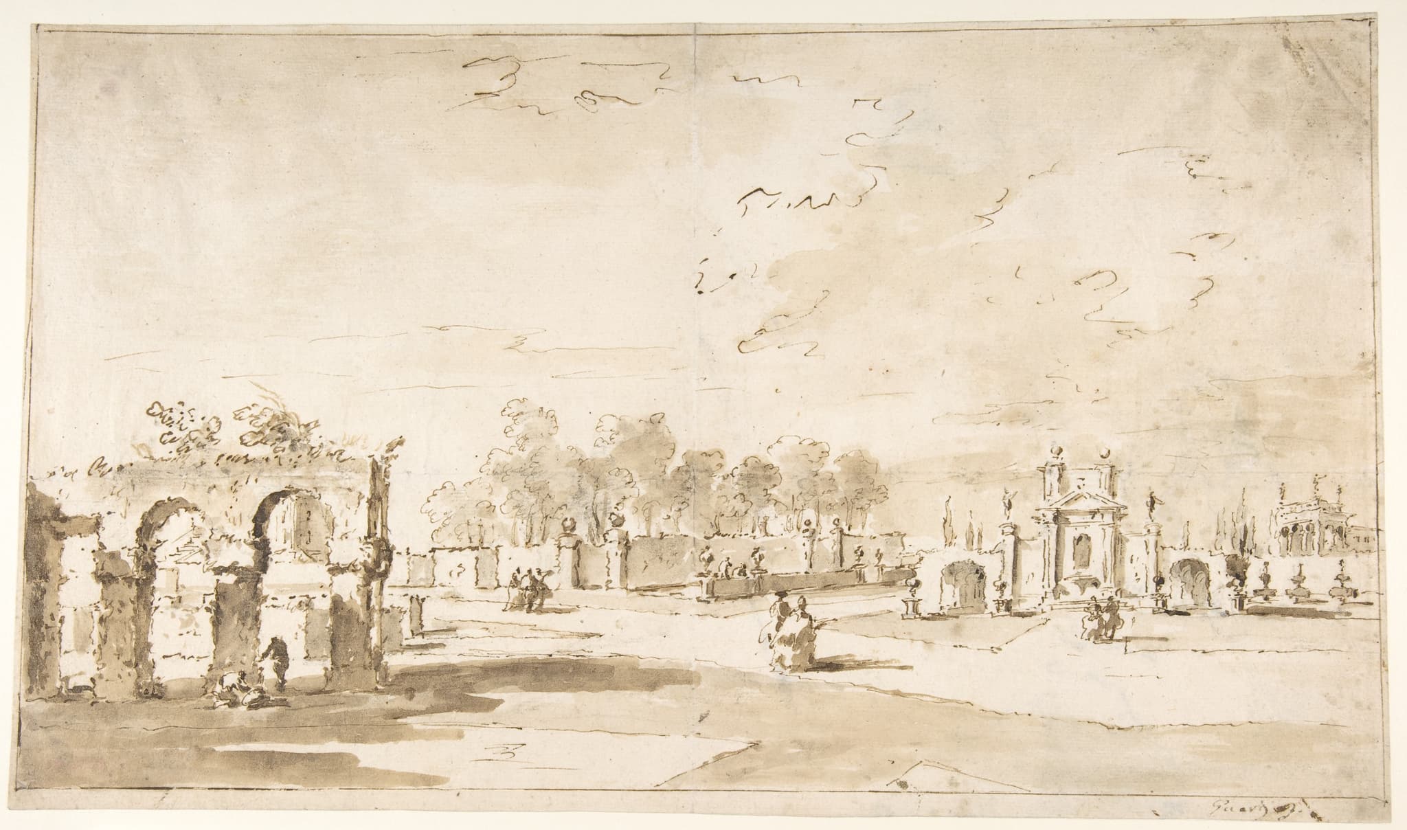 Gardens of the Villa Correr, near Strà (recto); Study for The Transverberation of Saint Teresa of Jesus and a Study of Hands (verso)