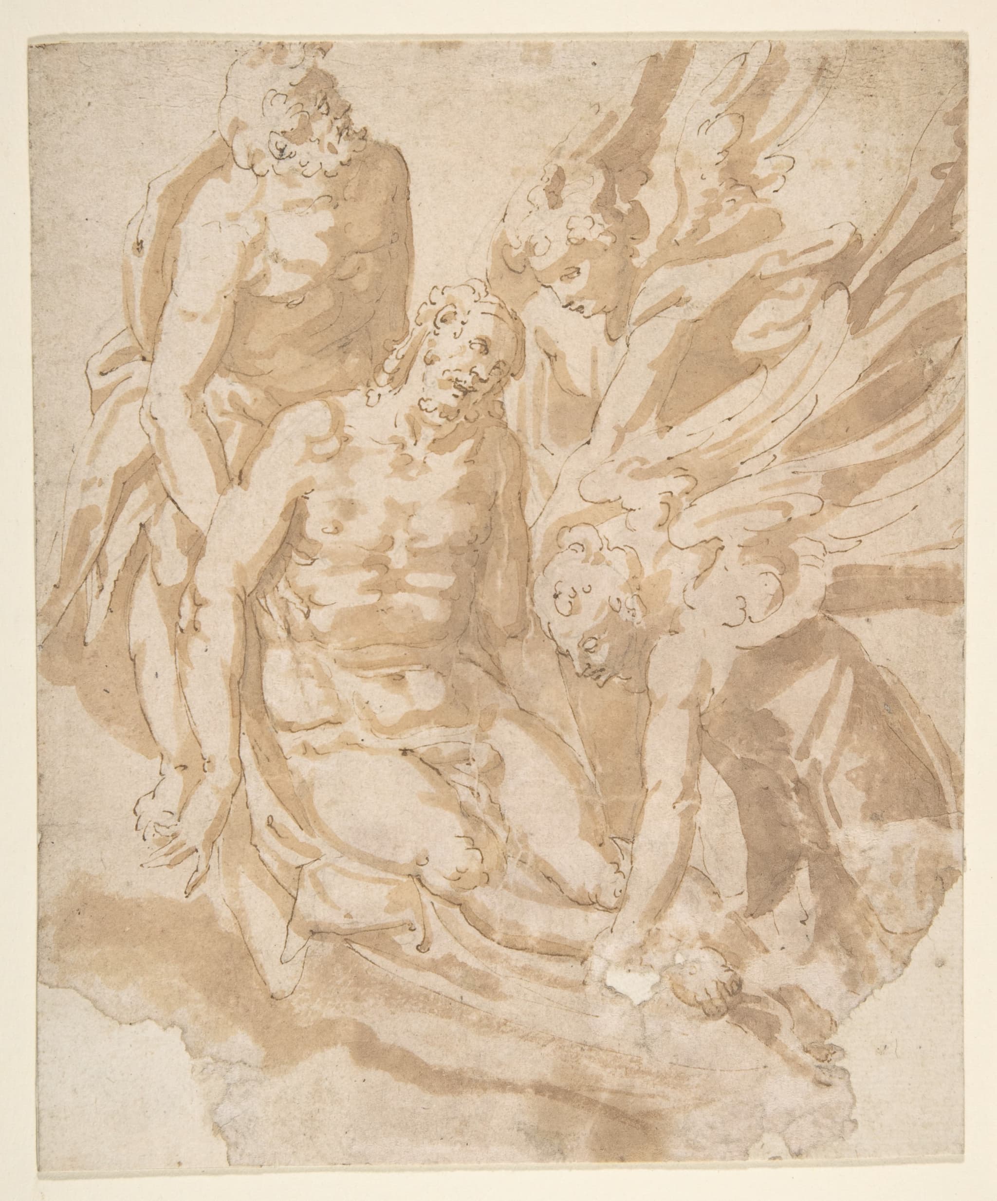 Design of Dead Christ Supported by Two Angels a Saint