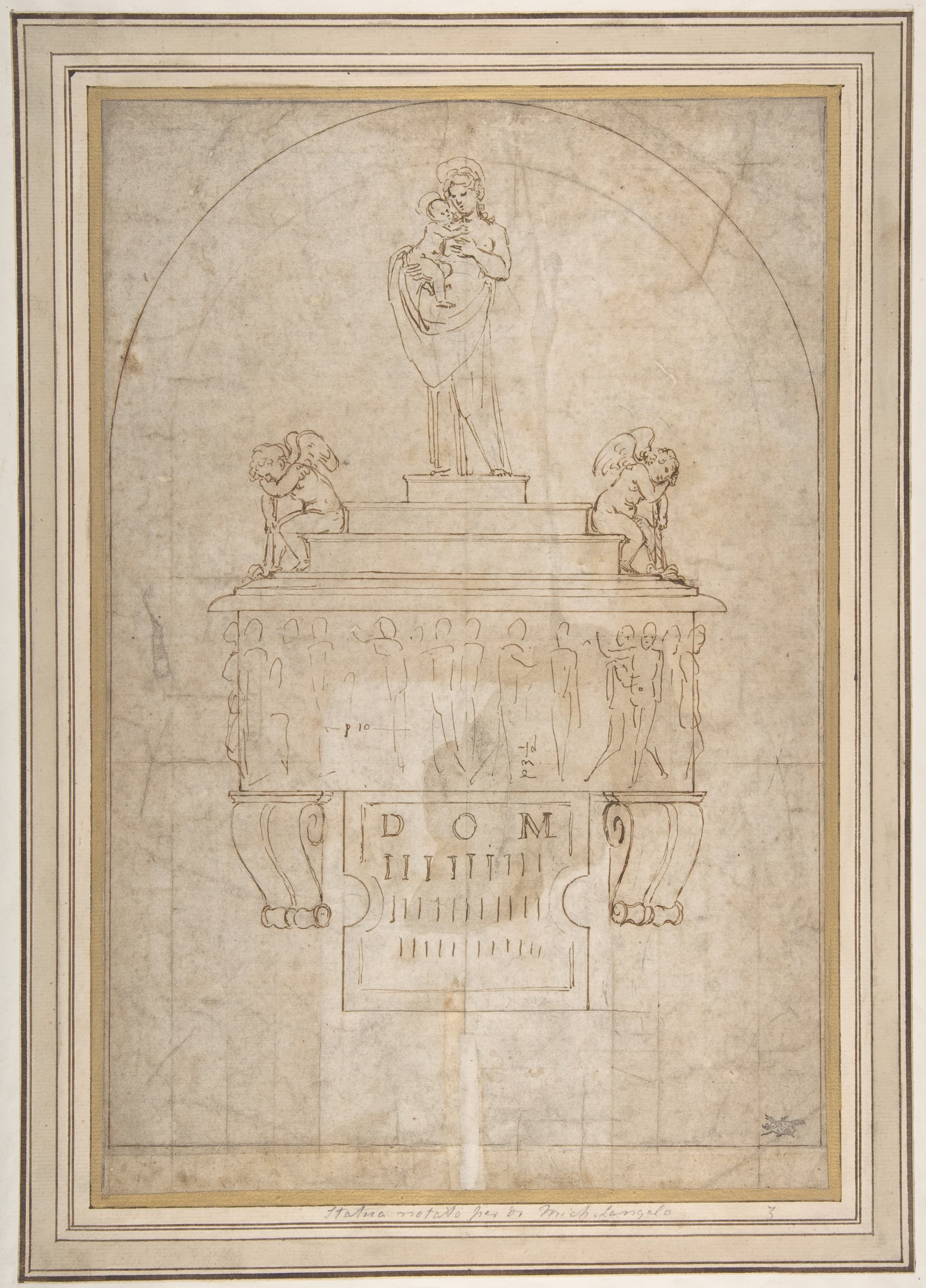 Design for a Wall Tomb or Monument (Recto); Smaller Variant Version with Half Length Madonna & Child on Crescent Moon (Verso)