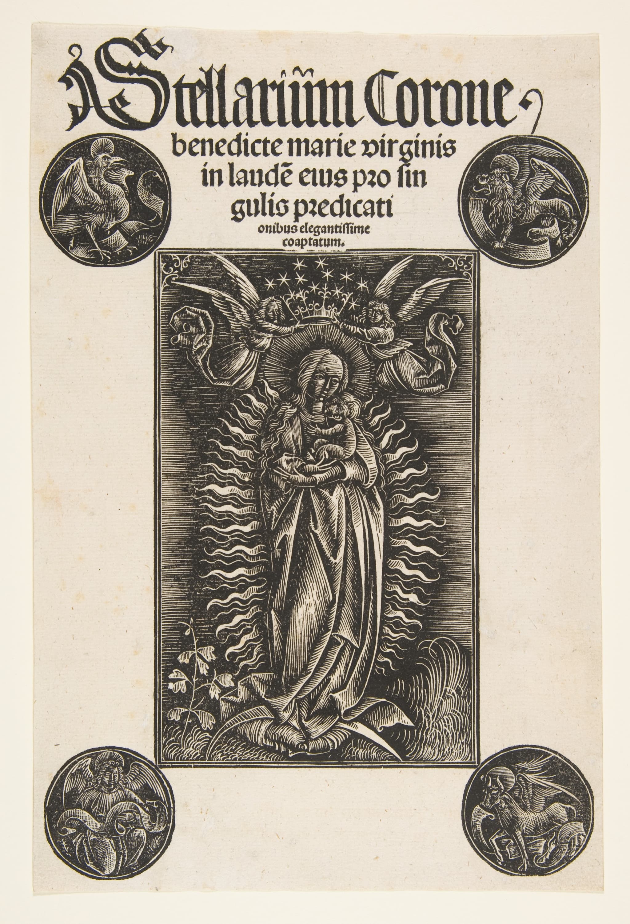 Virgin on a Crescent, title page from Pelbartus de Temesvar's "Stellarium corone"