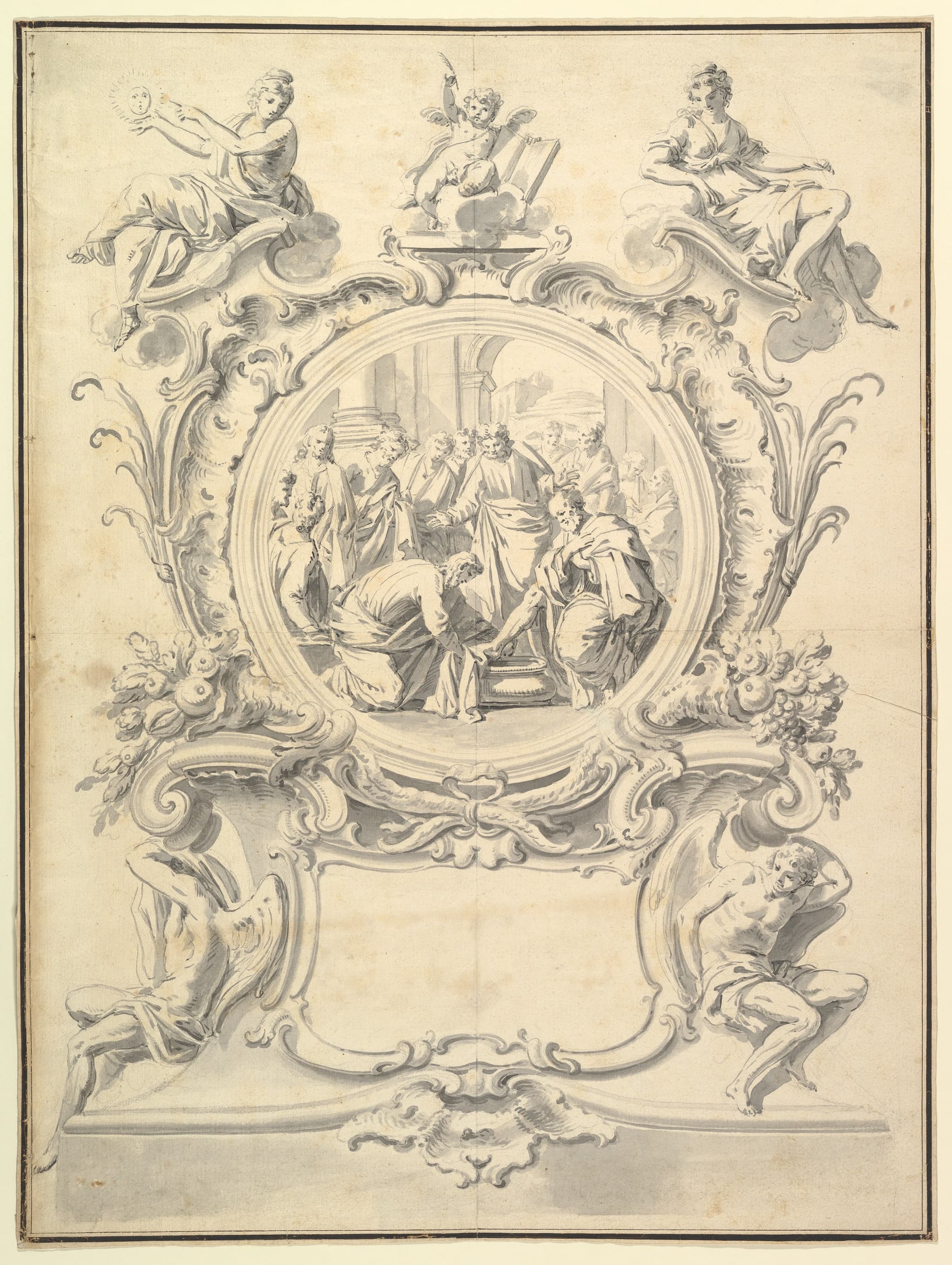 Elaborately Framed Roundel of Christ Washing the Feel of the Apostles