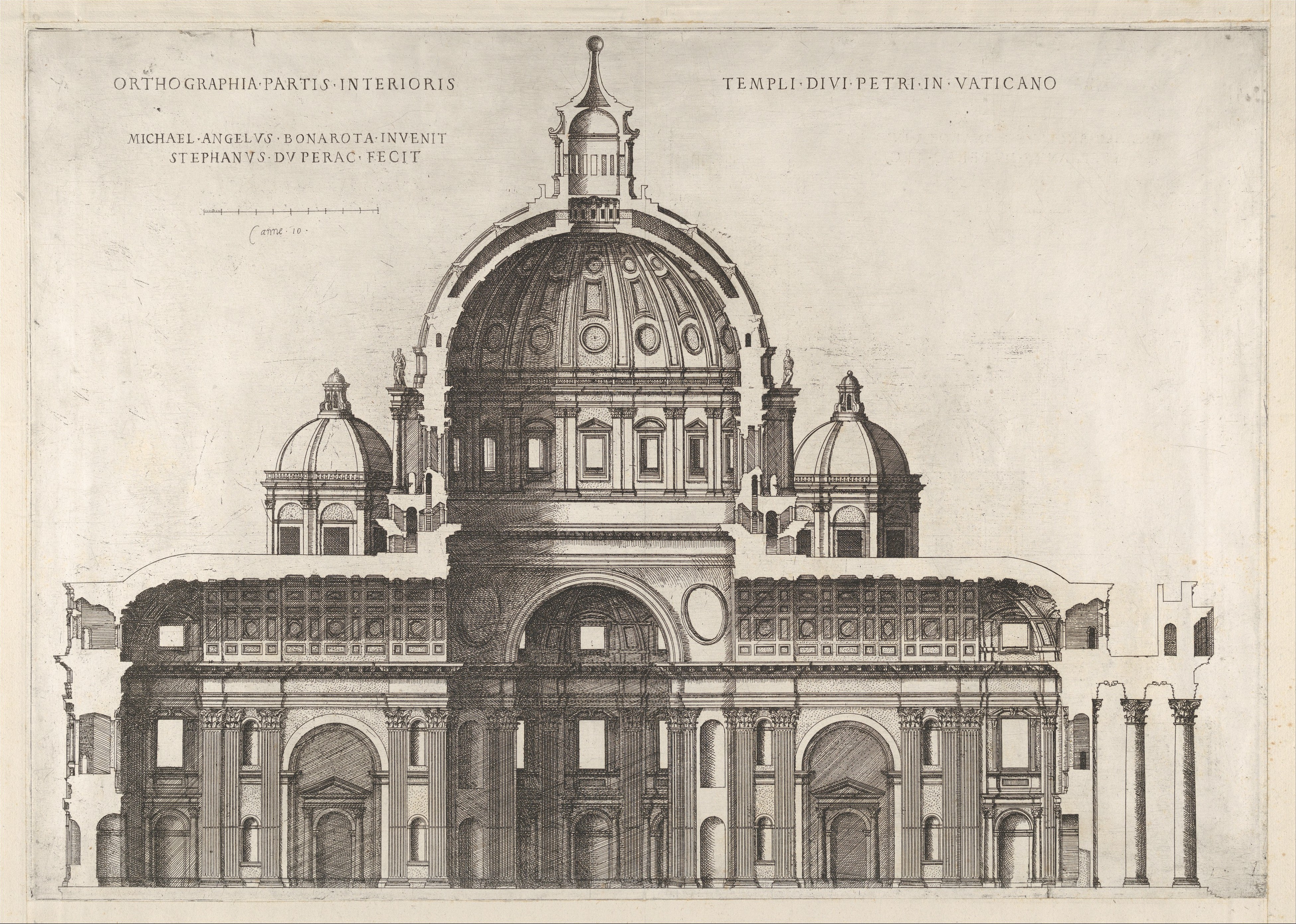 Longitudinal Section Showing the Interior of Saint Peter's Basilica as Conceived by Michelangelo (published in 1569), from "Speculum Romanae Magnificentiae"