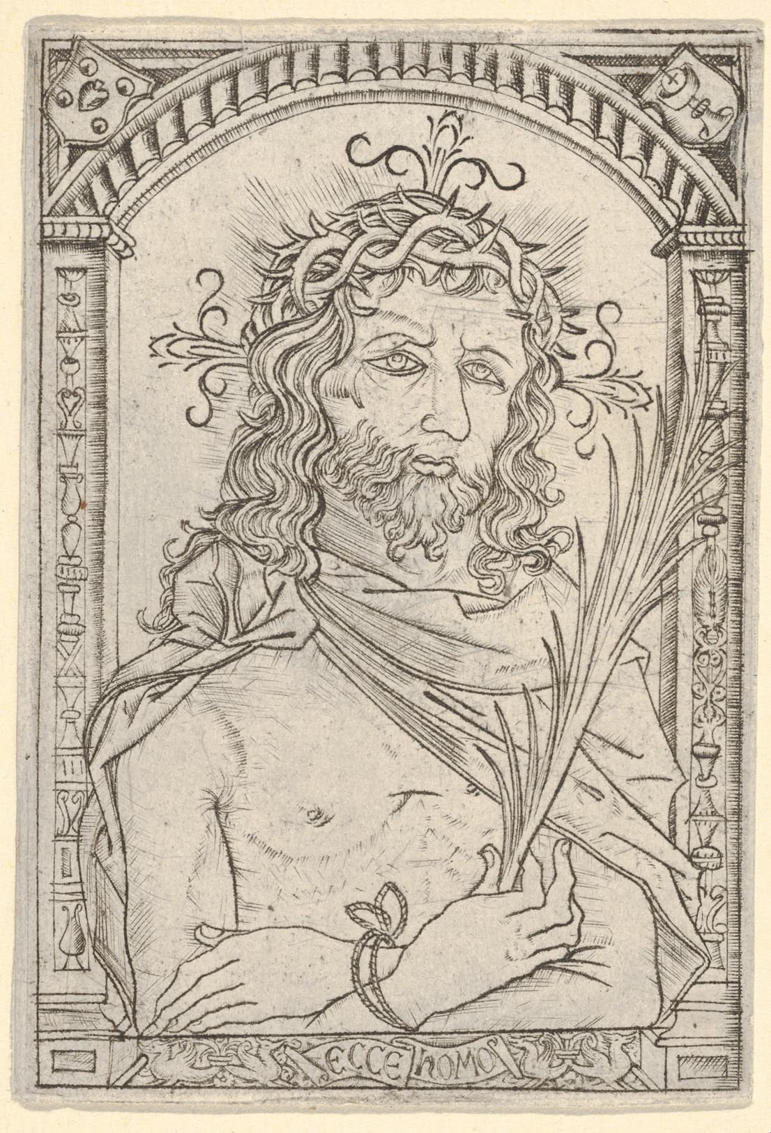 Christ as the man of sorrows set within an ornate frame