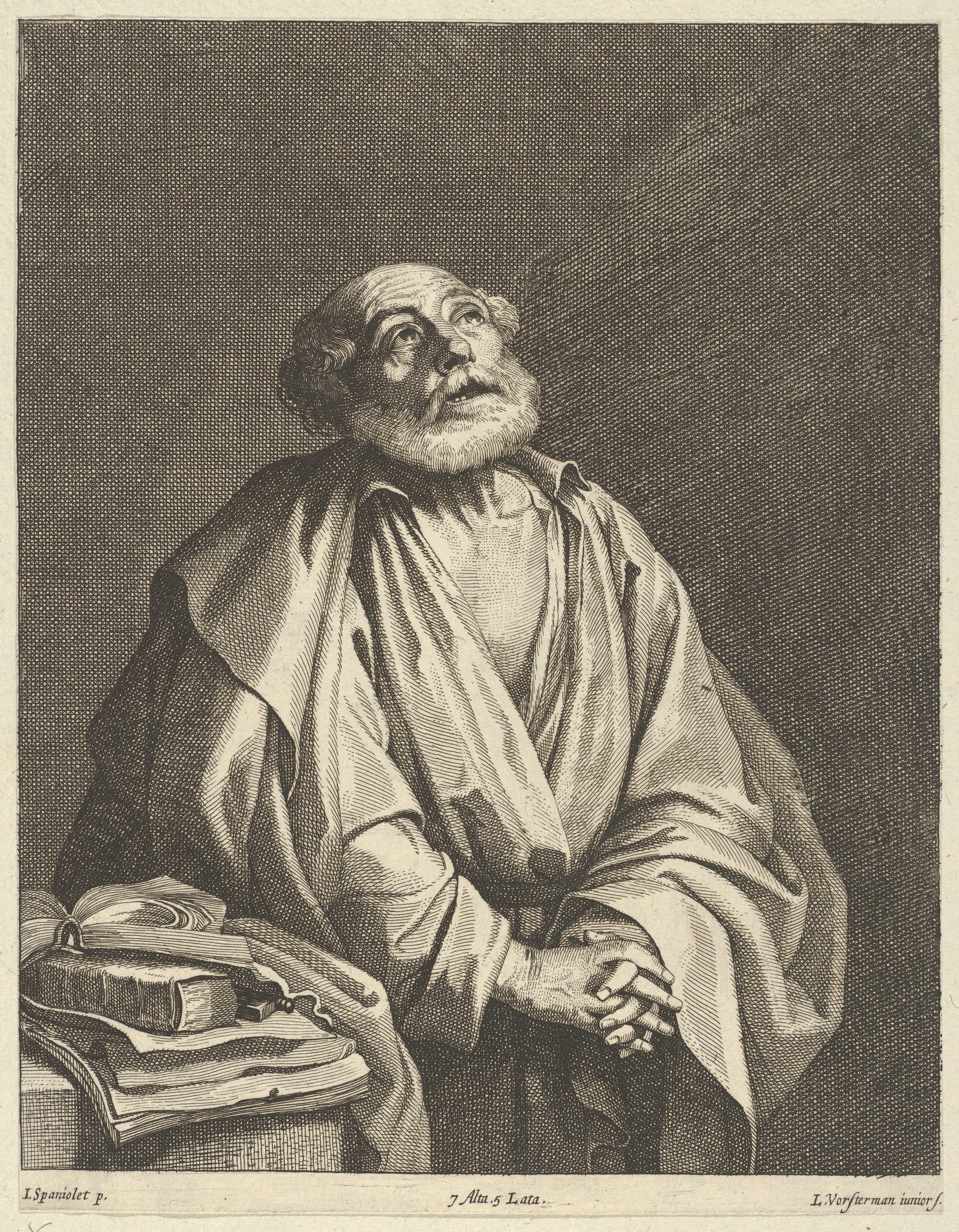 Saint Peter in prayer, looking upwards and to the right