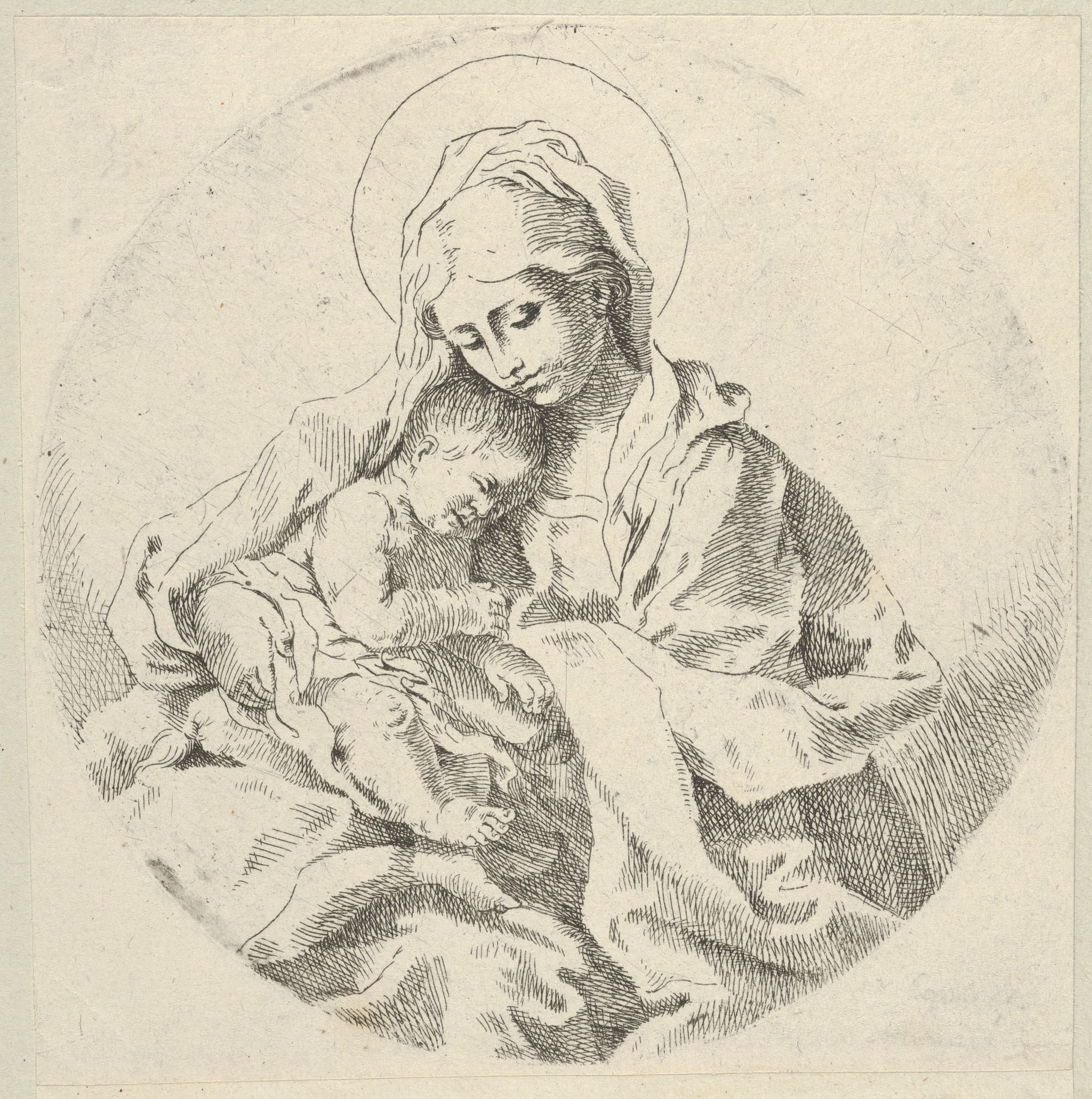 The Virgin holding the infant Christ, a circular composition, after Reni
