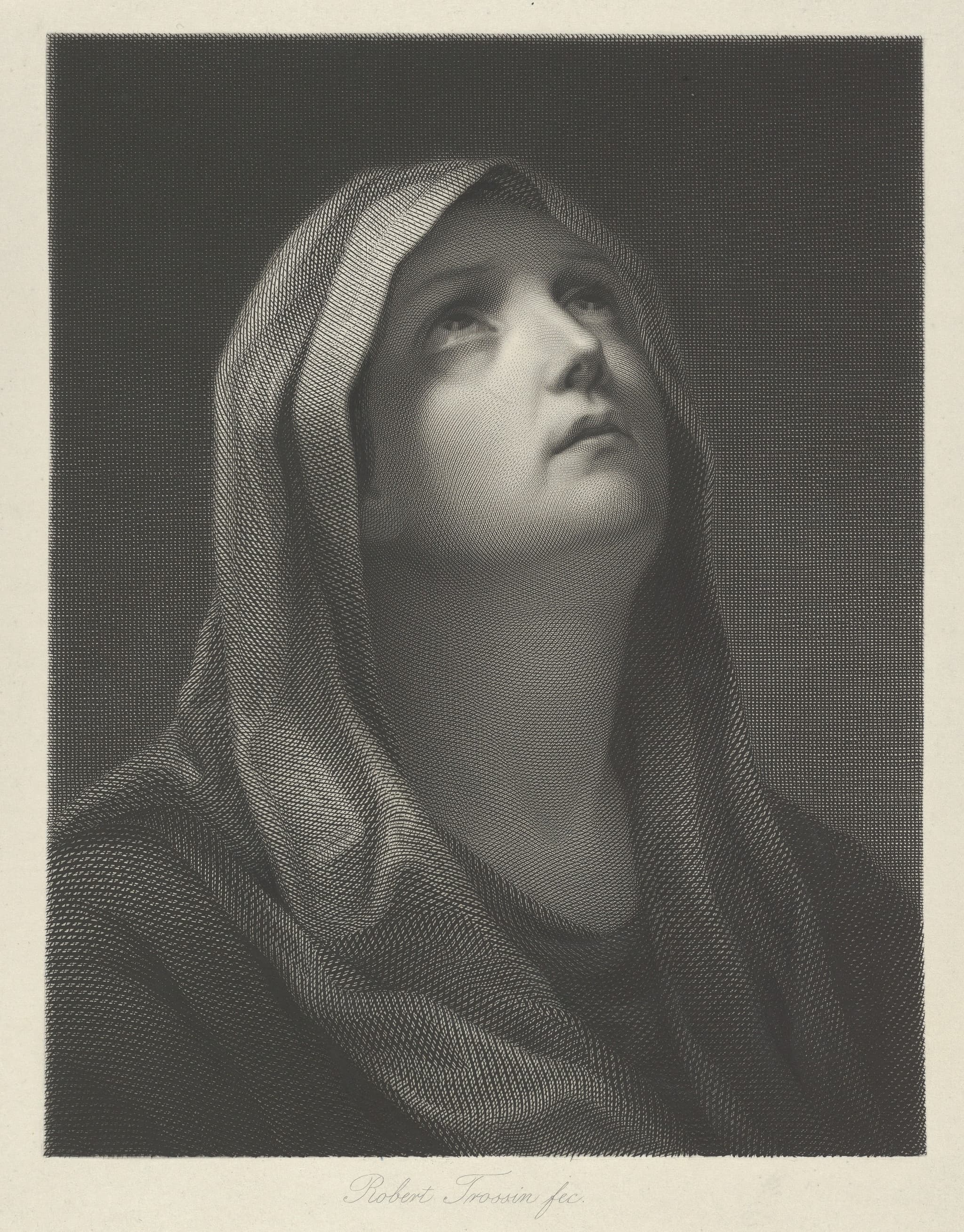 Head of the Virgin looking up to the right, after Reni