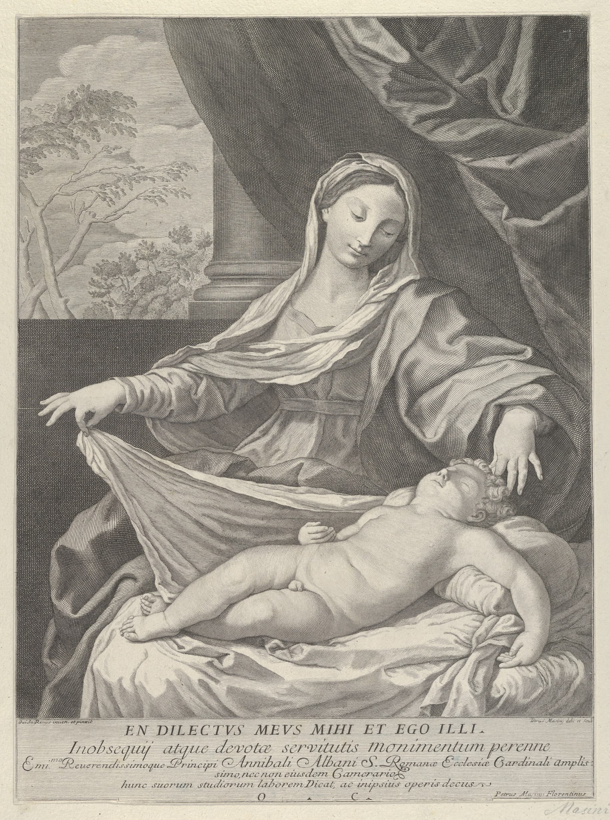 The Virgin holding a cloth above the sleeping infant Christ, after Reni