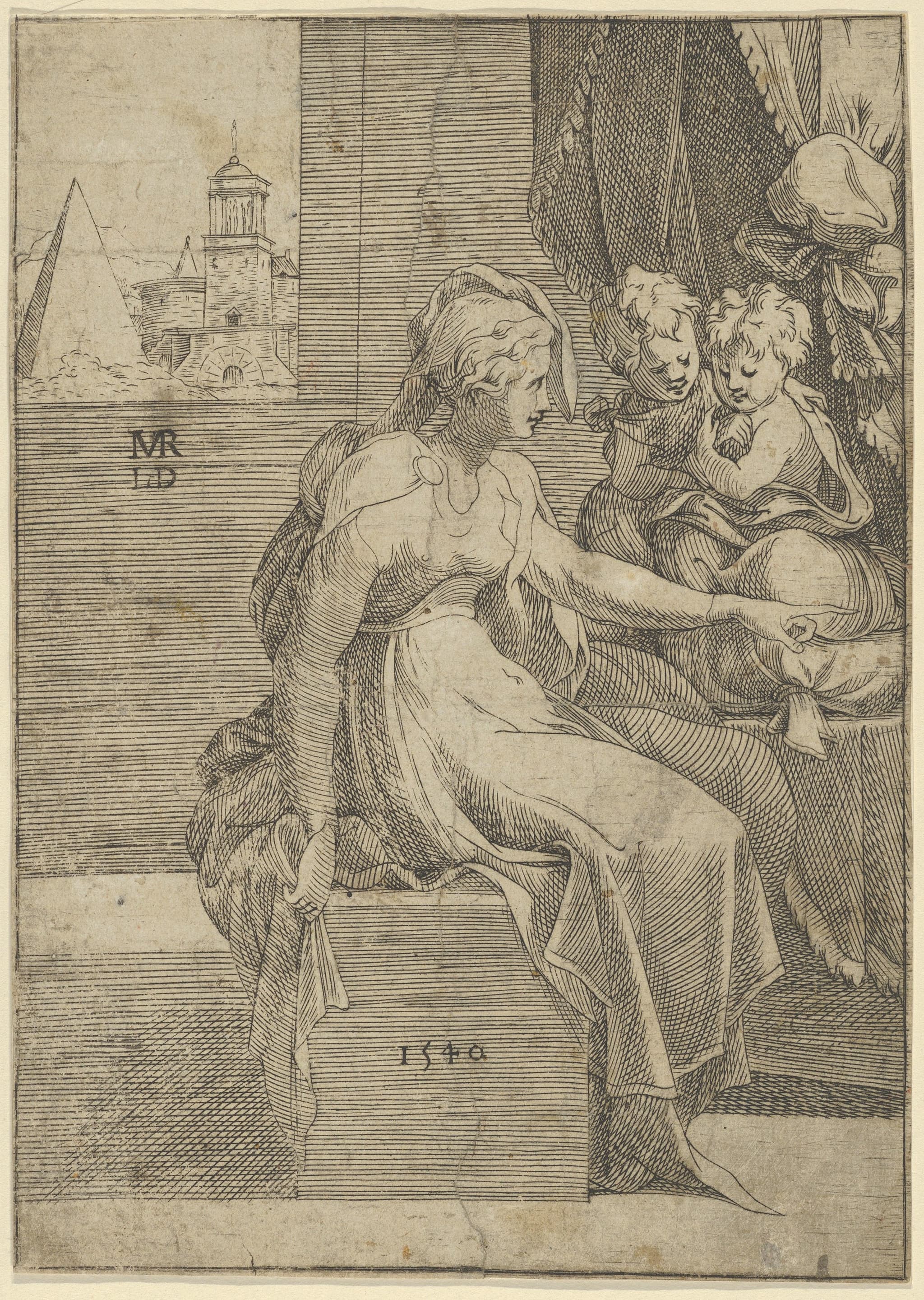 Seated woman with two children (Virgin with Christ and St John the Baptist?)