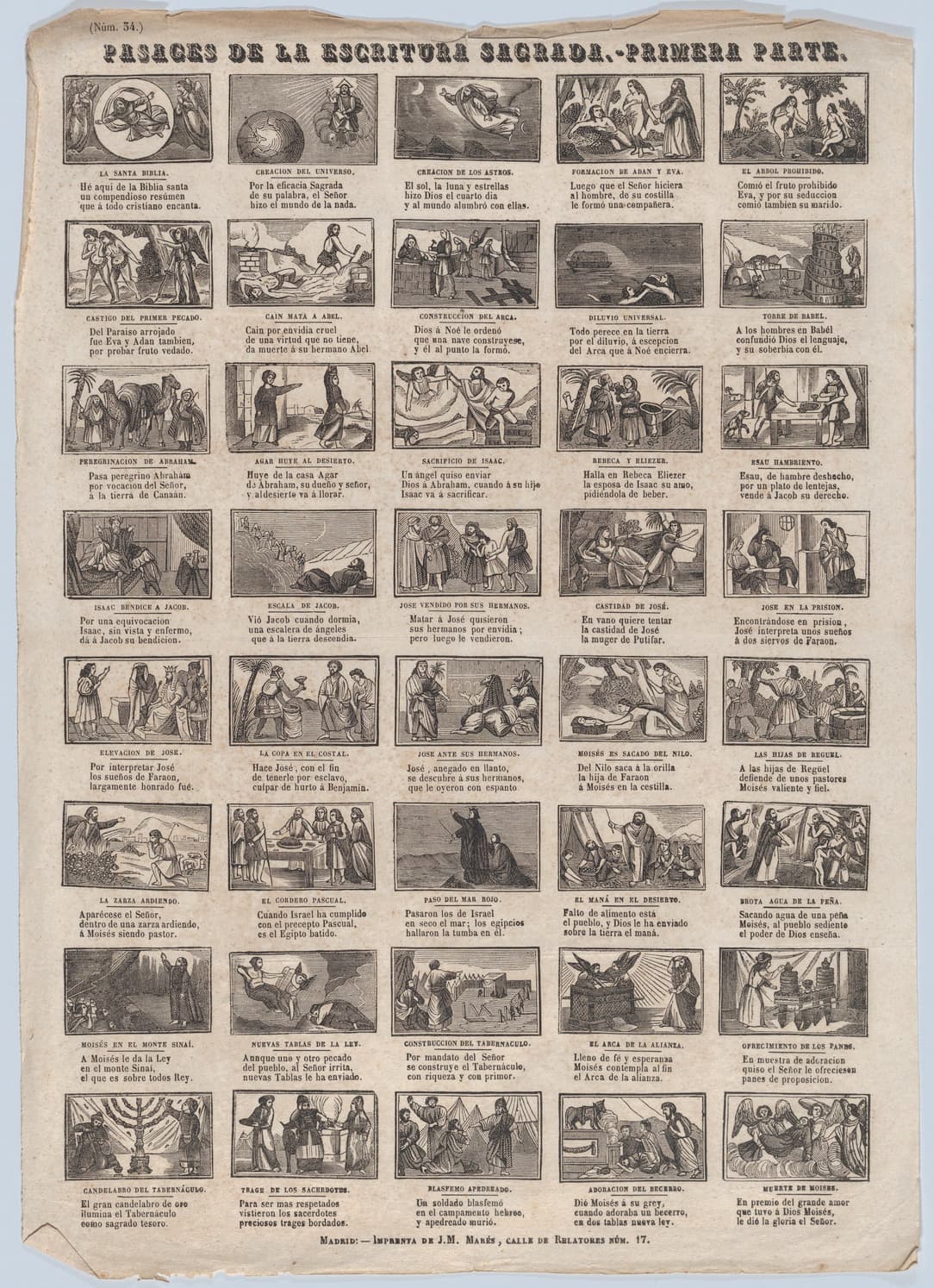 Broadside with 48 scenes illustrating passages of holy scripture (Part I)