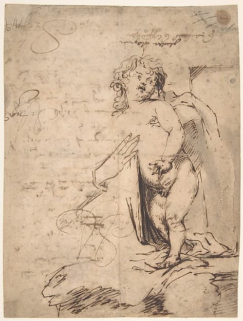 Study of the Christ Child and the Hand of the Madonna.  Verso; Profile of a Man