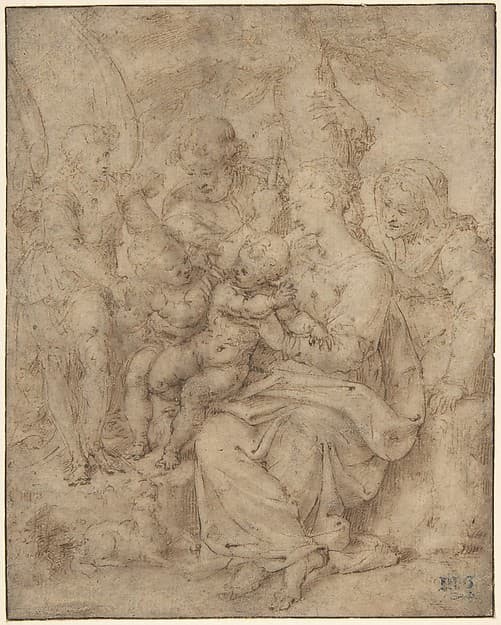 The Holy Family with the Infant Baptist, Saint Elizabeth, and an Attendant Angel