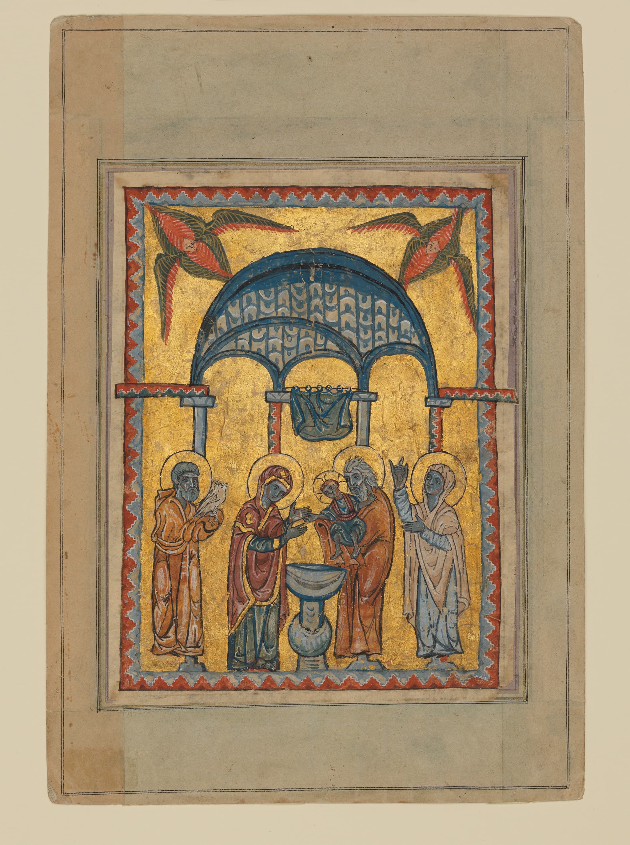 Four miniatures of the life of Christ from a gospel book of 1311 (Presentation, Baptism, Transfiguration, Entry into Jerusalem)