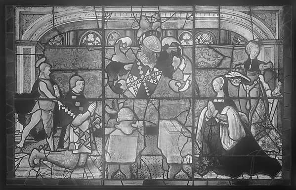 Saint Catherine and Saint John with a donor and his wife by Anonymous depicting Romans 8