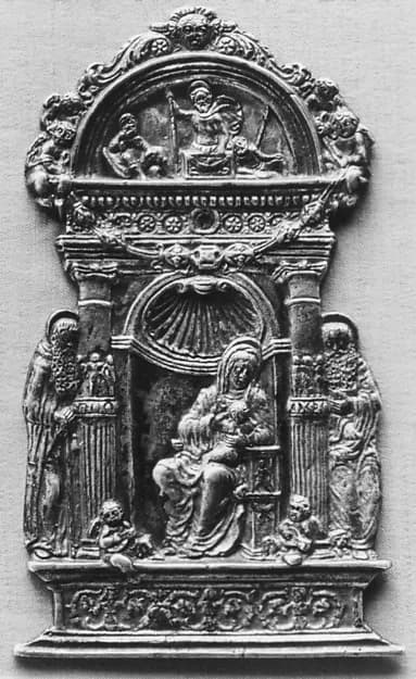 Virgin and Child Enthroned with Saints Anthony Abbot and Jerome by Moderno (Galeazzo Mondella) depicting Romans 8