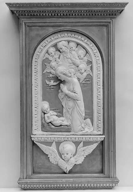Virgin Adoring the Christ Child by Andrea della Robbia depicting Luke 2