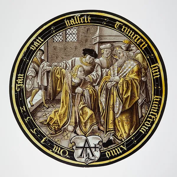The Prodigal is Given the Best Coat (one of eight scenes from the story of the Prodigal Son) by Anonymous depicting Luke 15