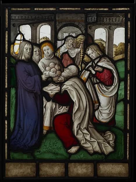 Miracle of the Loaves and Fishes (one of a set of 12 scenes from The Life of Christ) by Jan Rombouts depicting Mark 6