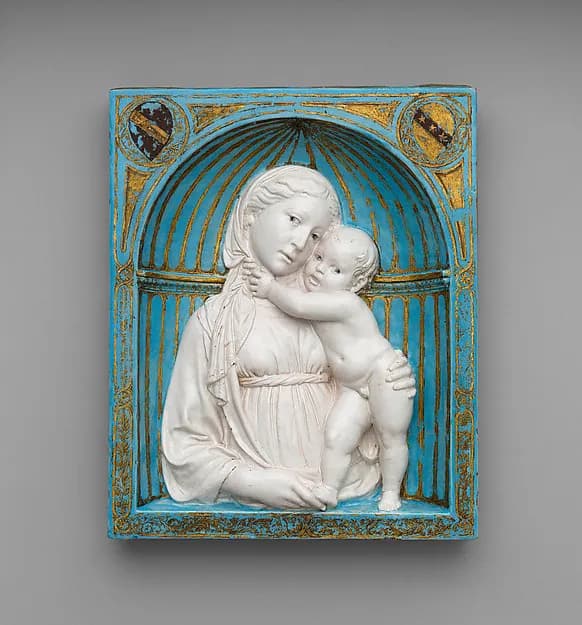 Virgin and Child in a niche by Luca della Robbia depicting Luke 2