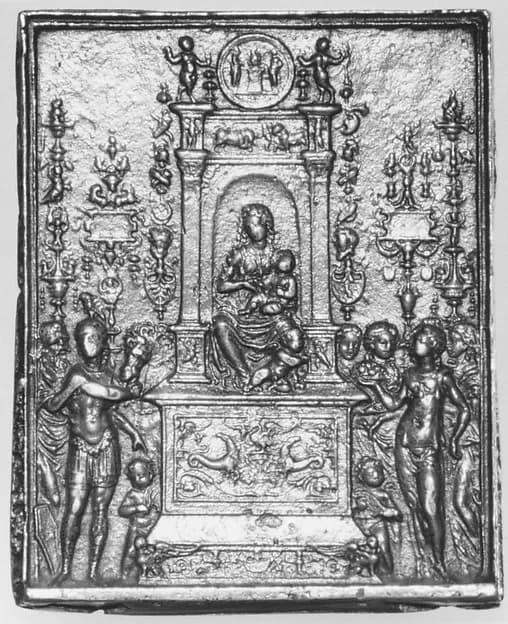 Virgin and Child Enthroned with Saints by Moderno (Galeazzo Mondella) depicting Luke 2