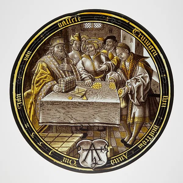 The Prodigal Receives His Share (one of eight scenes from the story of the Prodigal Son) by Anonymous depicting Luke 15