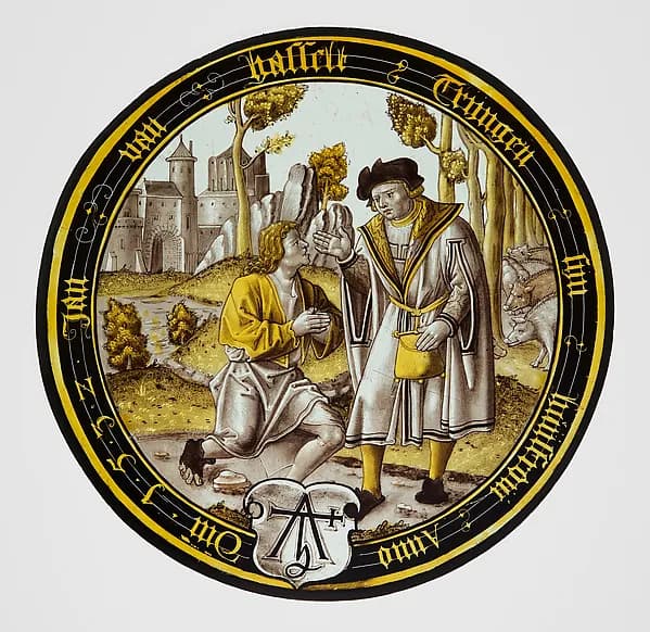 The Prodigal Seeks Work (one of eight scenes from the story of the Prodigal Son) by Anonymous depicting Luke 15