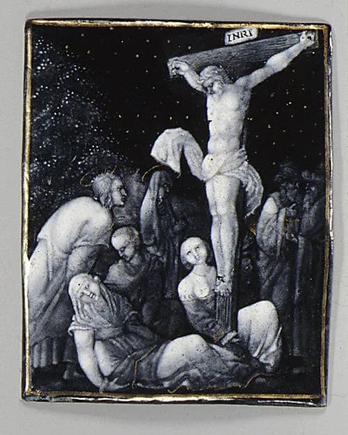 The Crucifixion (one of seven) by Jean II Pénicaud depicting Matthew 27