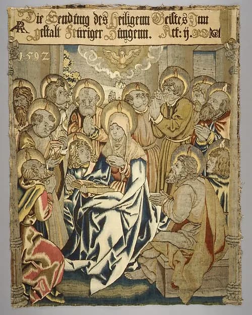 Pentecost from a set of The Passion by Hans Schäufelein depicting Acts 2