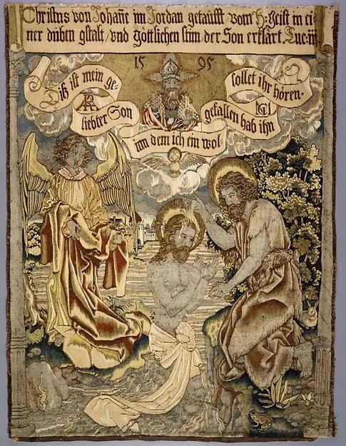 The Baptism of Christ from a set of The Passion by Martin Schongauer depicting Matthew 3