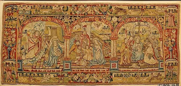 The Annunciation, Adoration of the Shepherds, and Adoration of the Kings by Anonymous Workshop, British depicting Luke 1