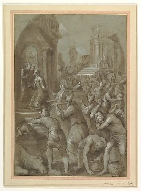 King Solomon Beholds the Ark of the Covenant Being Brought to the Temple by Andrea Vicentino (Andrea Michieli) depicting Genesis 7