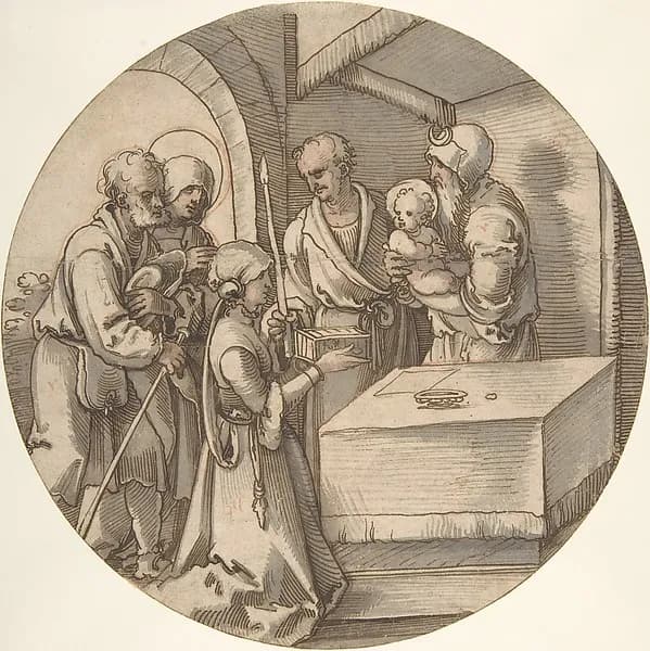 The Presentation of the Infant Jesus in the Temple by Sebald Beham depicting Luke 1