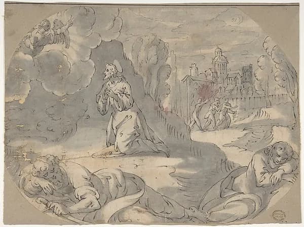 Christ in the Garden of Gethsemane (Matthew 26:36-46) by Anonymous, German, 16th century depicting Matthew 26
