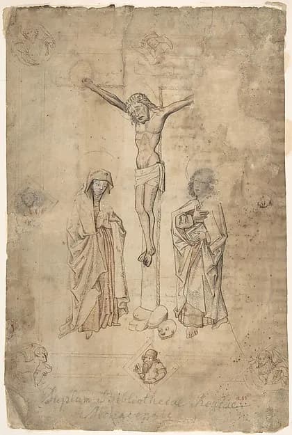 Crucifixion with the Virgin and St. John the Evangelist by Anonymous, German, 15th century depicting Matthew 27