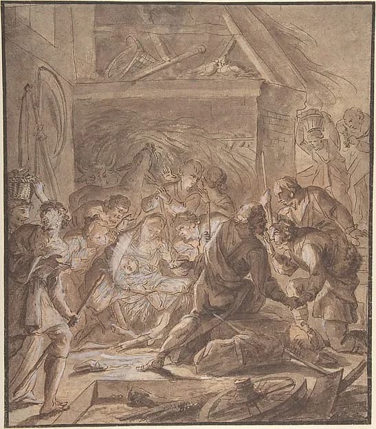 Adoration of the Shepards by Johann Daniel Preissler depicting Luke 2