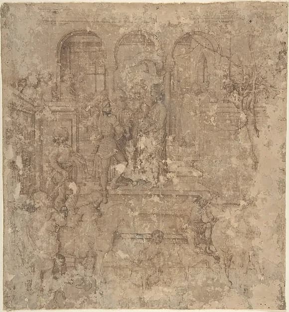 King Herod Receiving the Three Magi by Martin Schongauer depicting Matthew 2