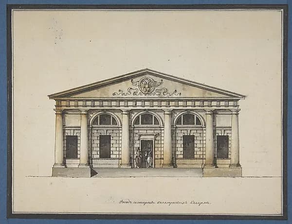 Project for the Riding-School of the Horse Guards in Saint Petersburg - Elevation of the Side Entrance by Giacomo Quarenghi depicting Matthew 4