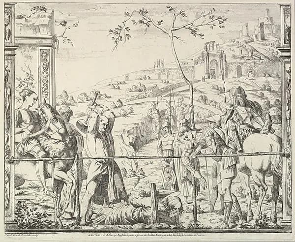 The Martyrdom of Saint James, from "The Story of Saints James and Christopher in the Eremitani Chapel" by Giovanni David depicting James 1