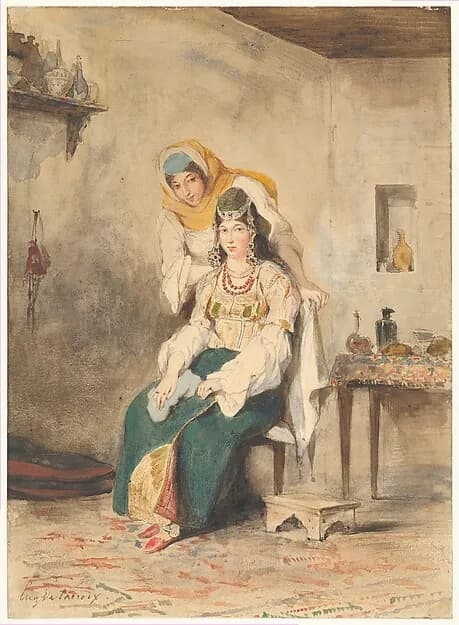 Saada, the Wife of Abraham Ben-Chimol, and Préciada, One of Their Daughters by Eugène Delacroix depicting Genesis 18