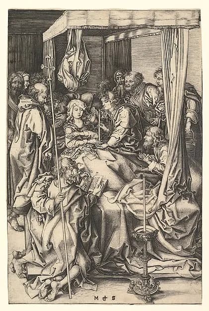 Death of the Virgin by Martin Schongauer depicting Luke 1