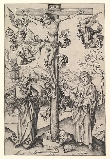 Crucifixion with Four Angels by Martin Schongauer depicting Matthew 27