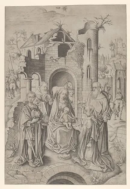 Adoration of the Magi by Master IAM of Zwolle depicting Matthew 2