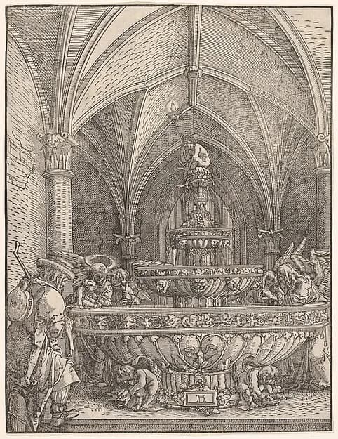 Holy Family at a Fountain by Albrecht Altdorfer depicting Luke 2