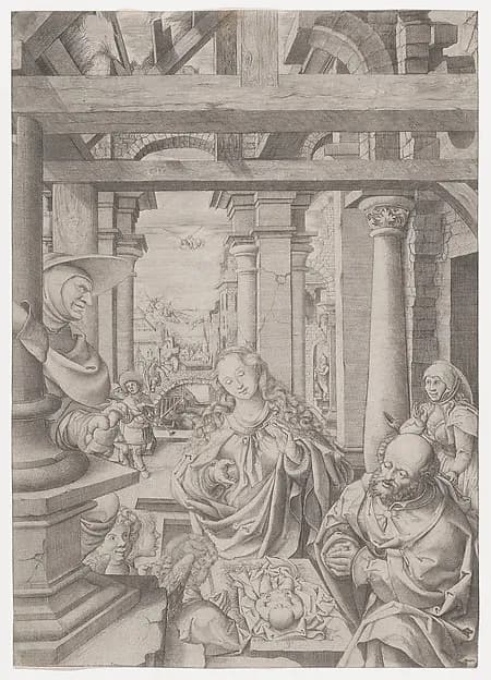 The Adoration of the Shepherds by Frans Crabbe van Espleghem depicting Luke 2