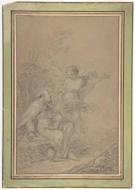 Elijah Visited by an Angel in the Wilderness (I Kings 19:4-8) by Jean-Baptiste Bénard depicting 1 Kings 17