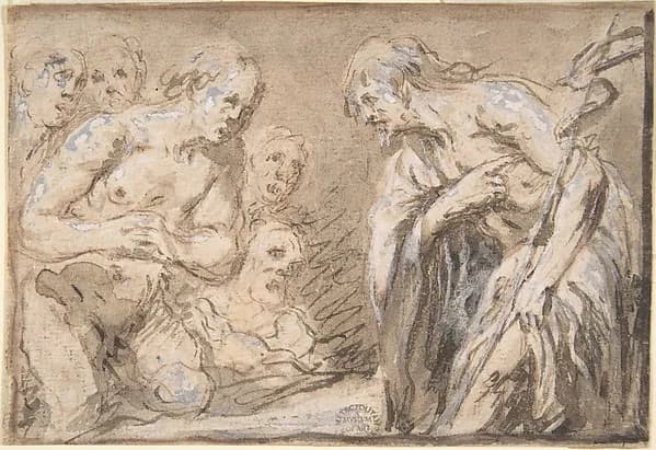 Christ in Limbo (recto); Saint with Rosary (verso) by Anonymous, Italian, Roman-Bolognese, 17th century depicting John 1